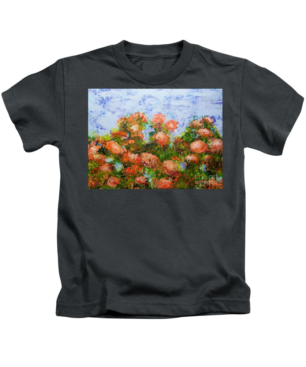 Roses Kids T-Shirt featuring the painting Red Ribbon Roses by Allan P Friedlander