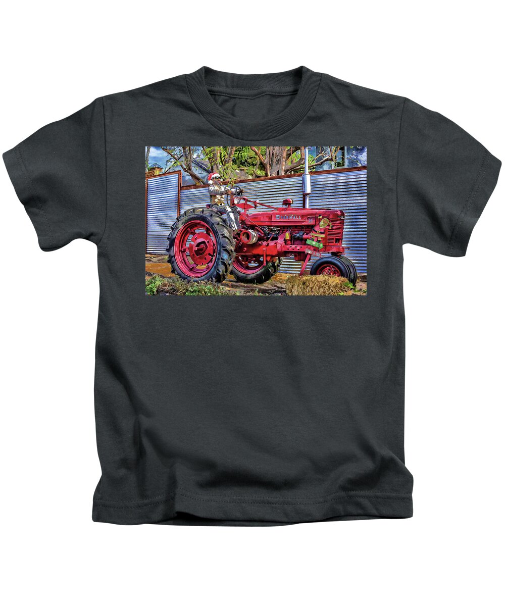 Linda Brody Kids T-Shirt featuring the digital art Red Tractor Abstract 1 by Linda Brody