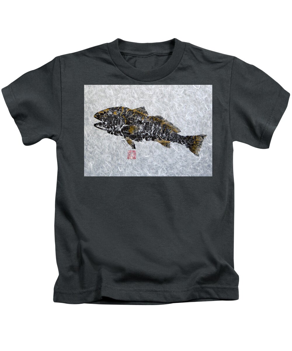 Redfish Kids T-Shirt featuring the painting Redfish - Golden with no Border by Adrienne Dye