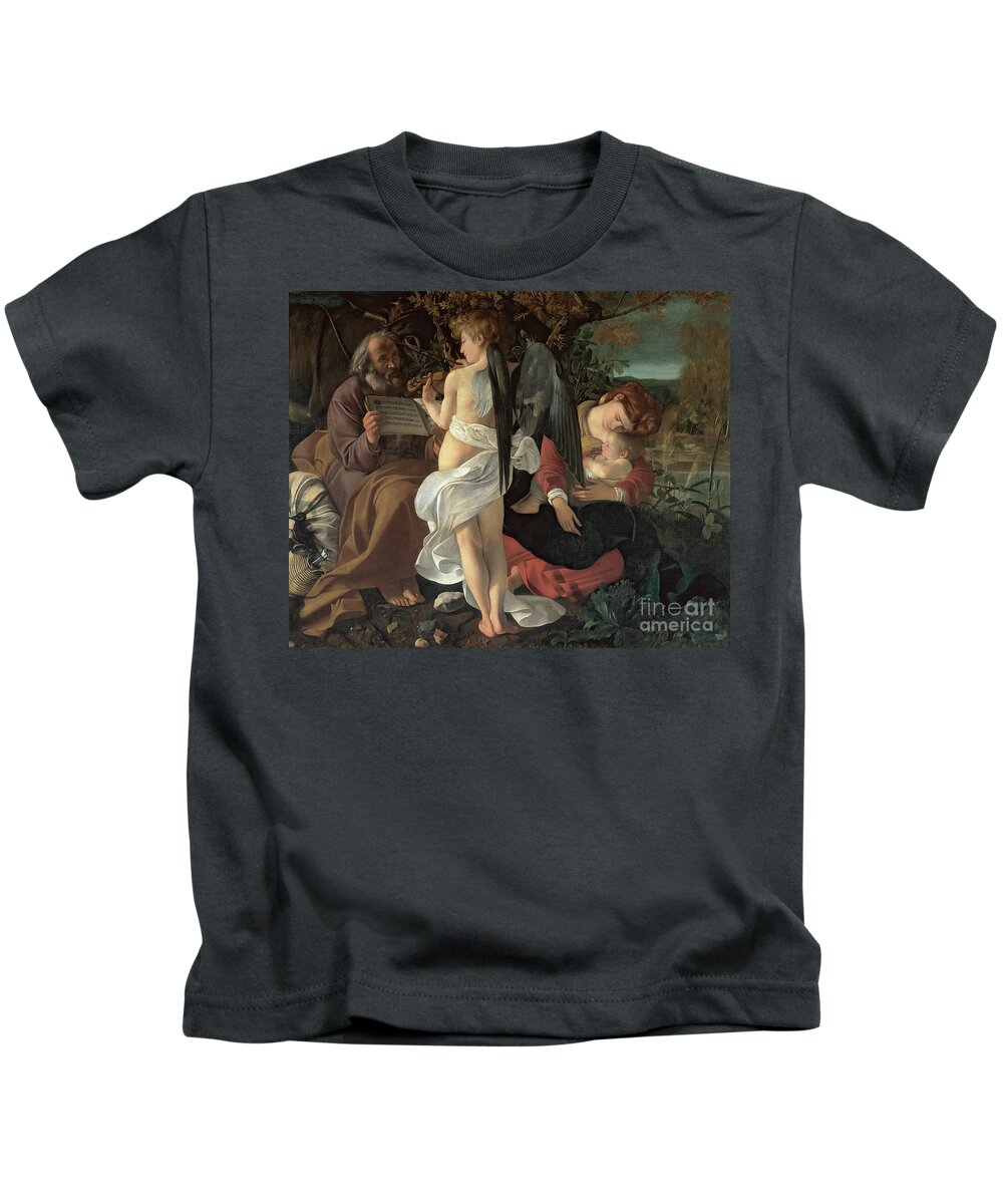 Caravaggio Kids T-Shirt featuring the painting Rest On The Flight Into Egypt, Circa 1603 by Michelangelo Merisi Da Caravaggio