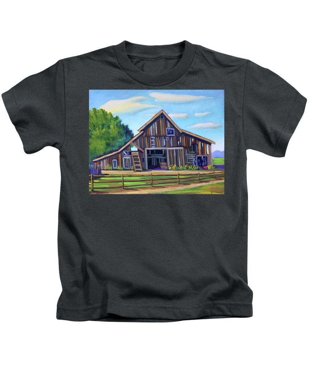 Roseberry Idaho Kids T-Shirt featuring the painting Roseberry Barn by Kevin Hughes