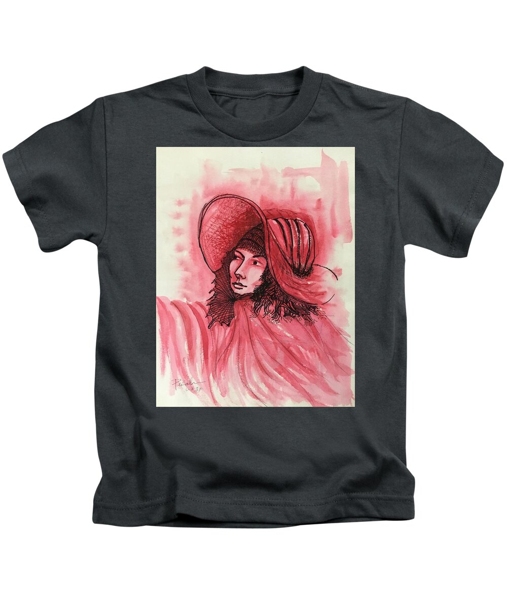 Ricardosart37 Kids T-Shirt featuring the painting Ruby Red Resolve by Ricardo Penalver deceased