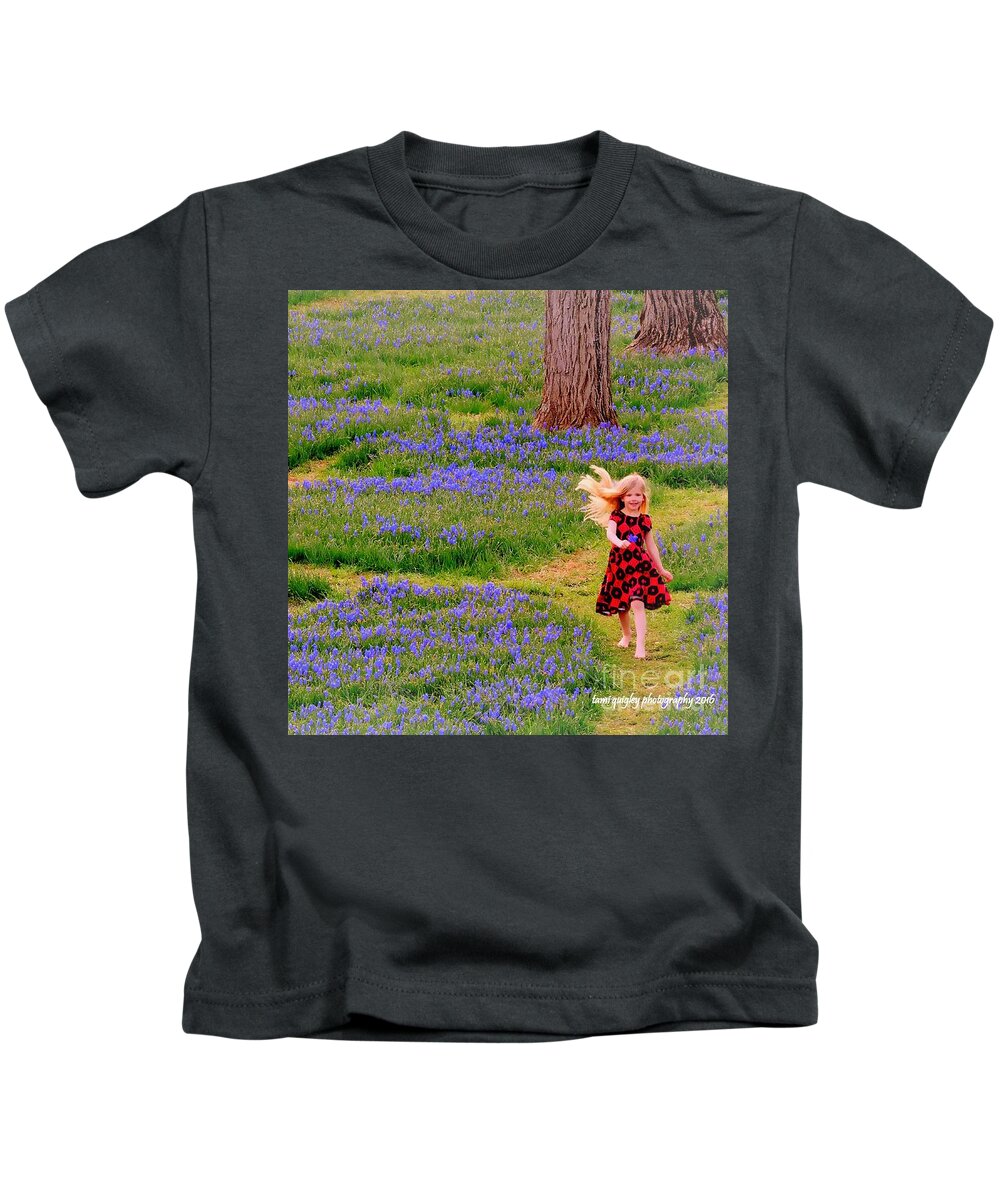 Bluebells Kids T-Shirt featuring the photograph Running Where The Bluebells Bloom by Tami Quigley