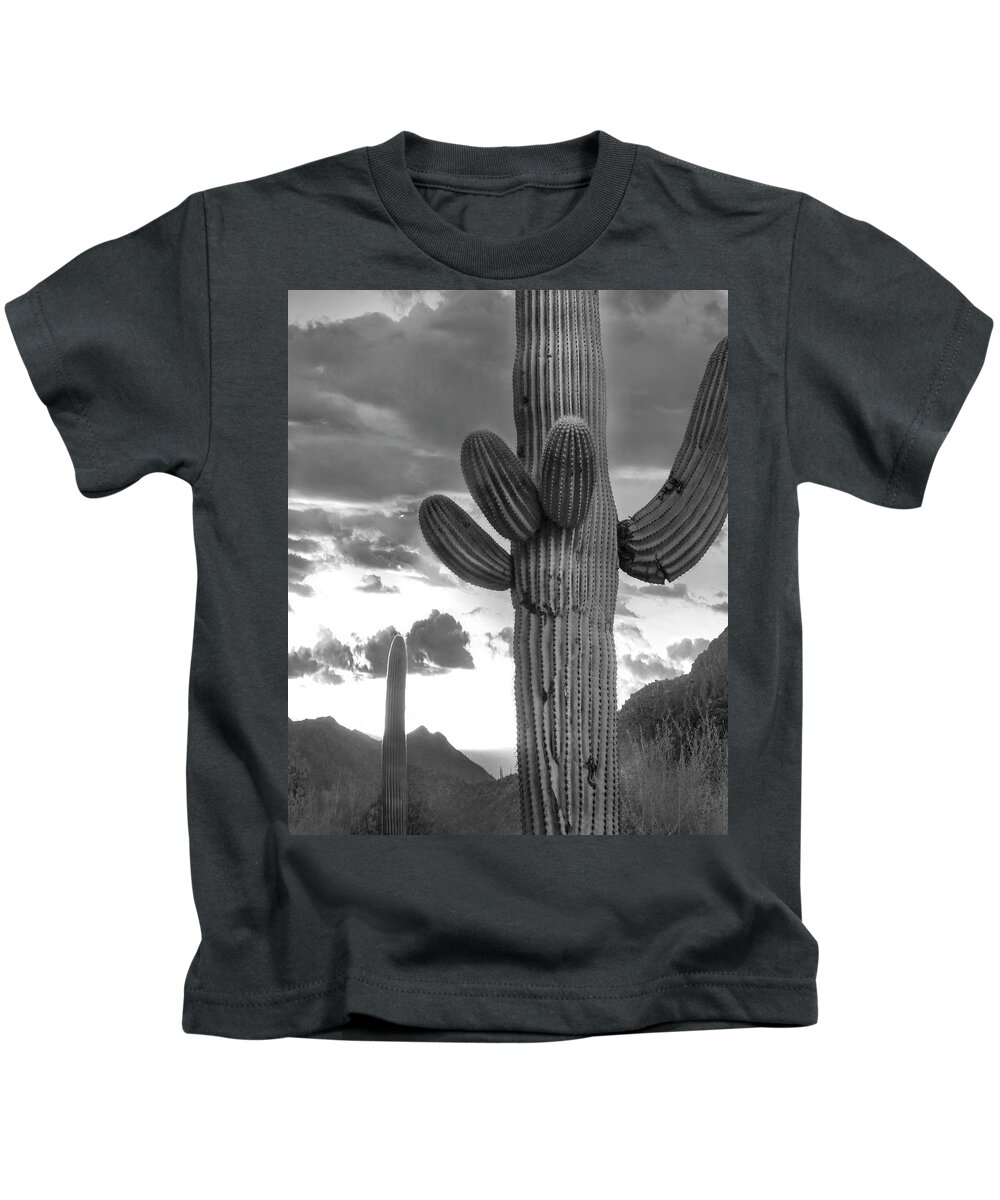 Disk1216 Kids T-Shirt featuring the photograph Saguaros, Tucson Mountains by Tim Fitzharris