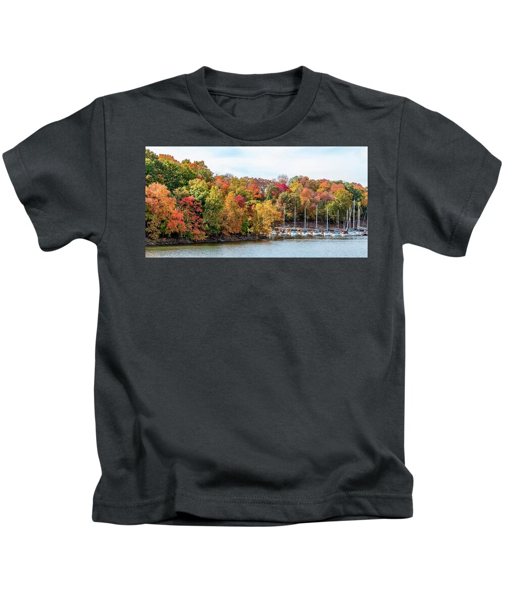 Autumn Kids T-Shirt featuring the photograph Sailboat Autumn Scotty's Cove by David Wagenblatt