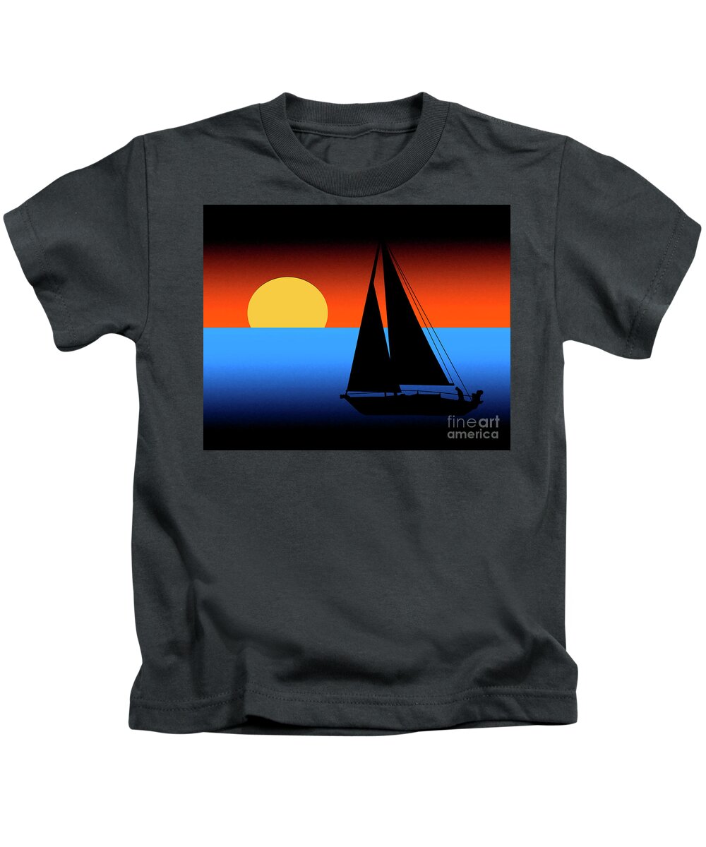 Sailboat Kids T-Shirt featuring the digital art Sailing Into The Sunset by Kirt Tisdale