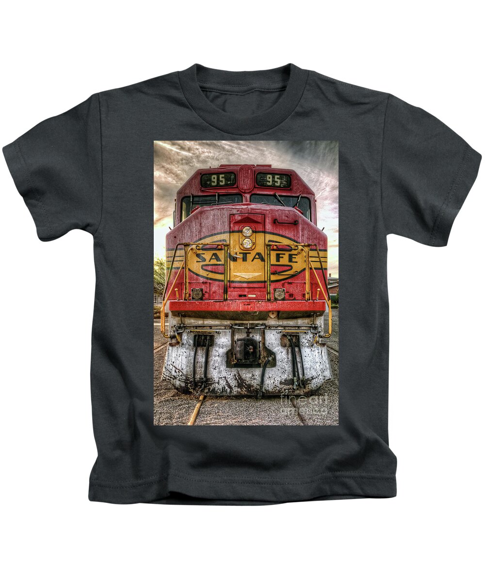 Santa Fe Kids T-Shirt featuring the photograph Santa Fe Train Engine by Eddie Yerkish