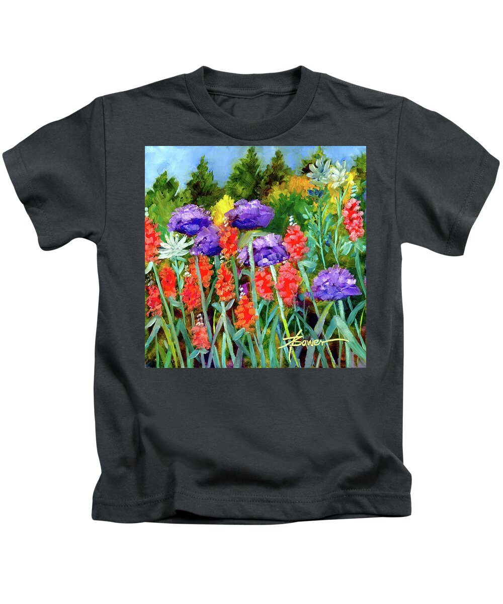 Flowers Kids T-Shirt featuring the painting Sassy by Adele Bower