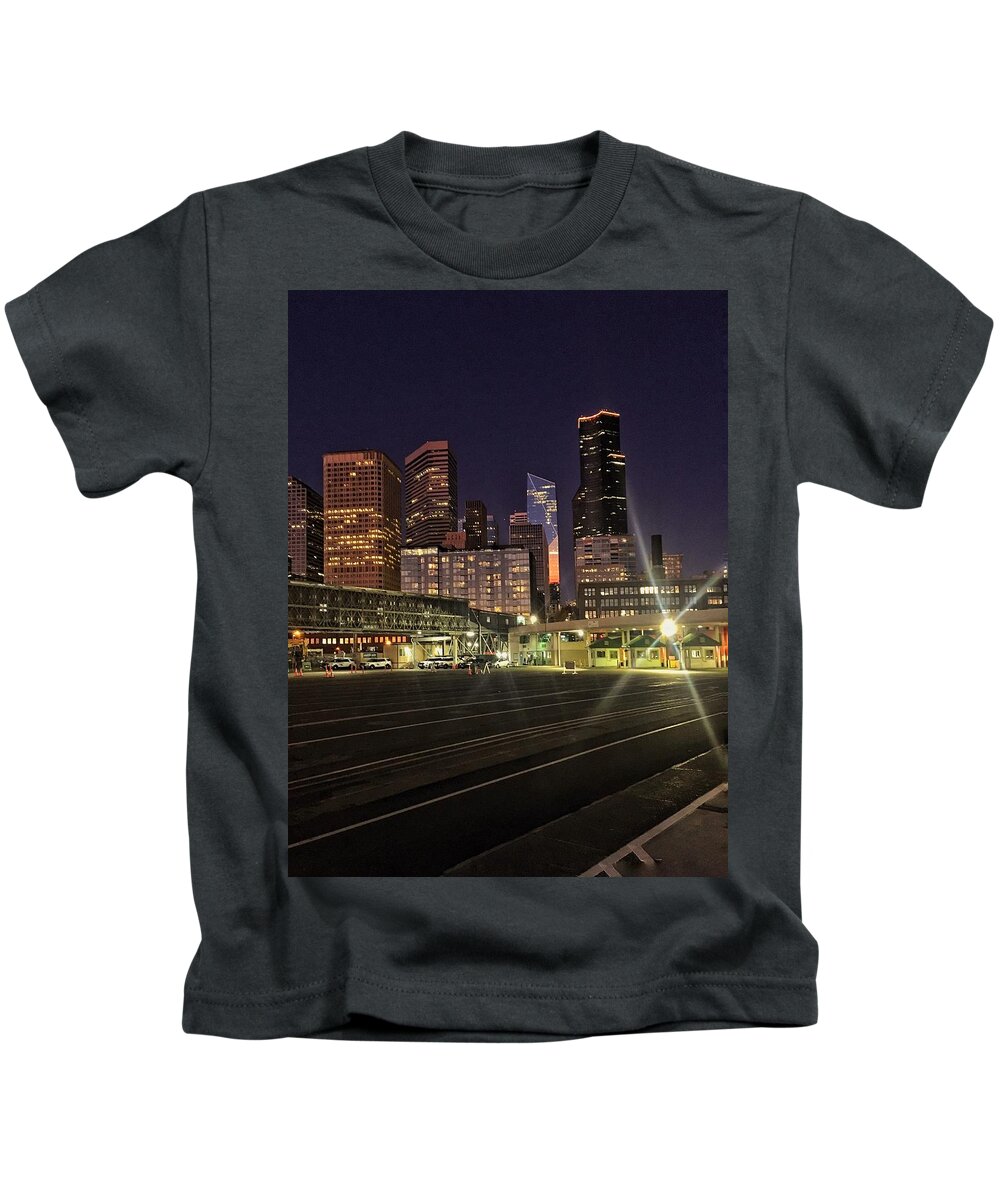 Seattle Kids T-Shirt featuring the photograph Seattle Skyline from Ferry Terminal by Jerry Abbott