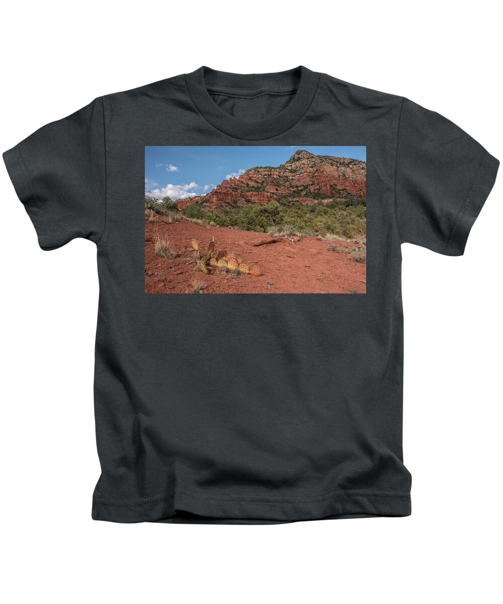 Sedona Kids T-Shirt featuring the photograph Sedona red rock and cacti by Alan Goldberg