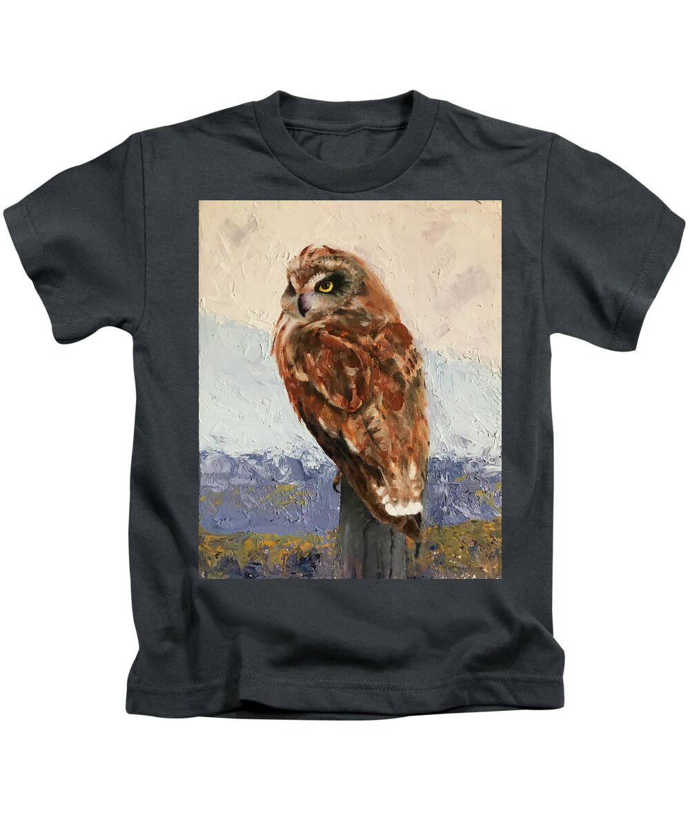 Owl Kids T-Shirt featuring the painting Short-eared Owl by Marsha Karle