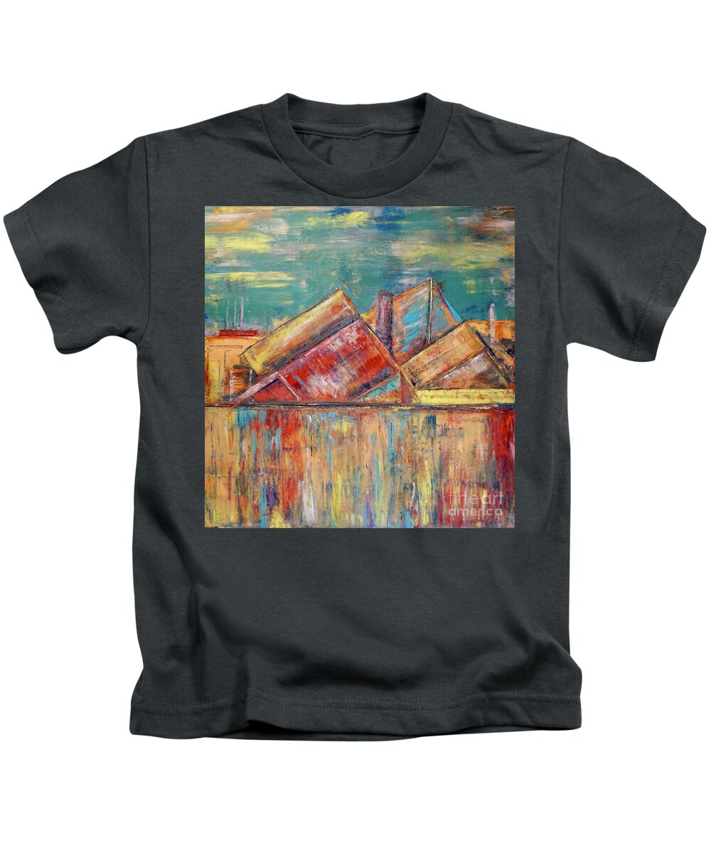 Red Kids T-Shirt featuring the painting Sink or Stand by Patty Donoghue