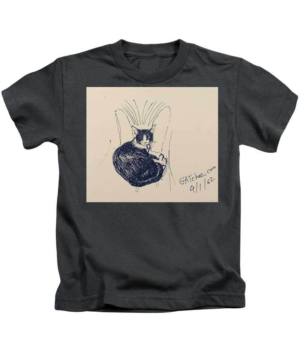 Cat Kids T-Shirt featuring the drawing Sleepy Winter by Sukalya Chearanantana