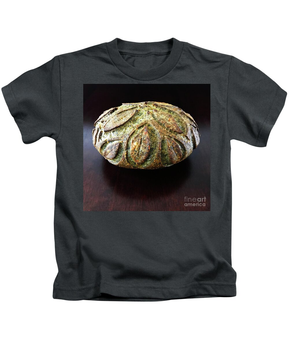 Bread Kids T-Shirt featuring the photograph Spicy Spinach Sourdough 2 by Amy E Fraser