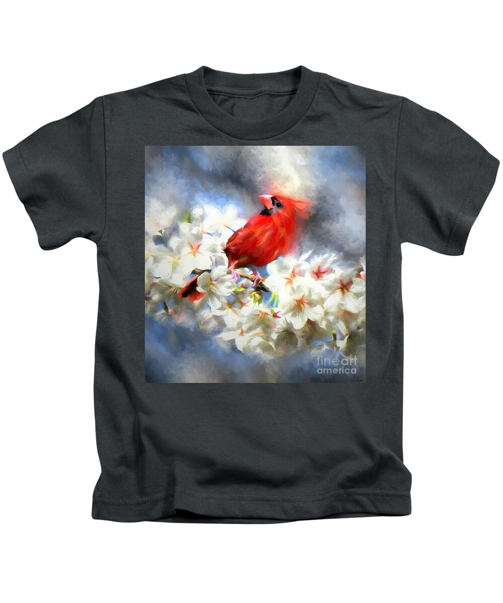 Cardinal Kids T-Shirt featuring the painting Spring Cardinal by Tina LeCour