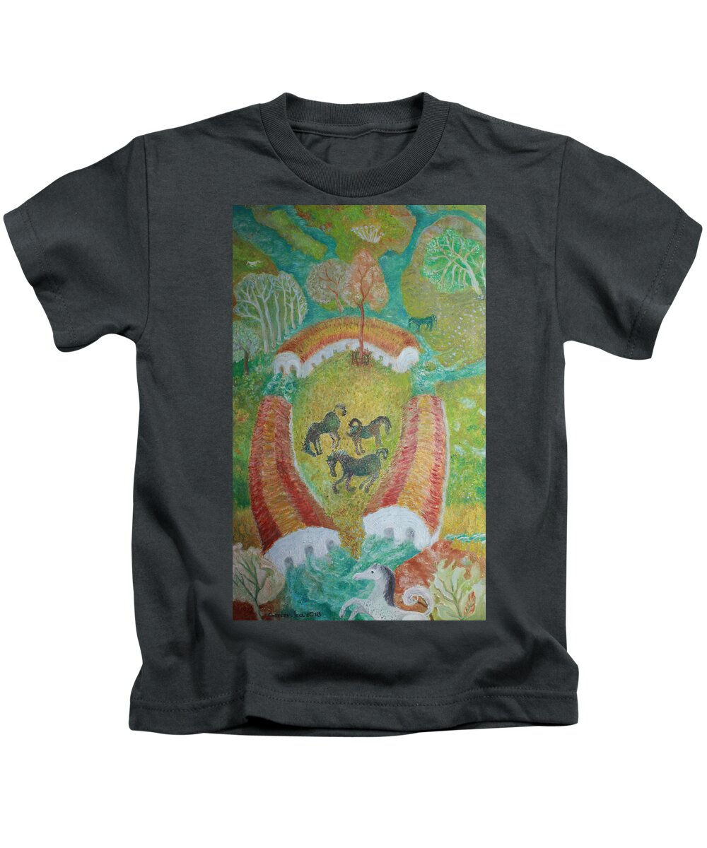 Stables Of Augeas Kids T-Shirt featuring the painting Augean Stables by Elzbieta Goszczycka