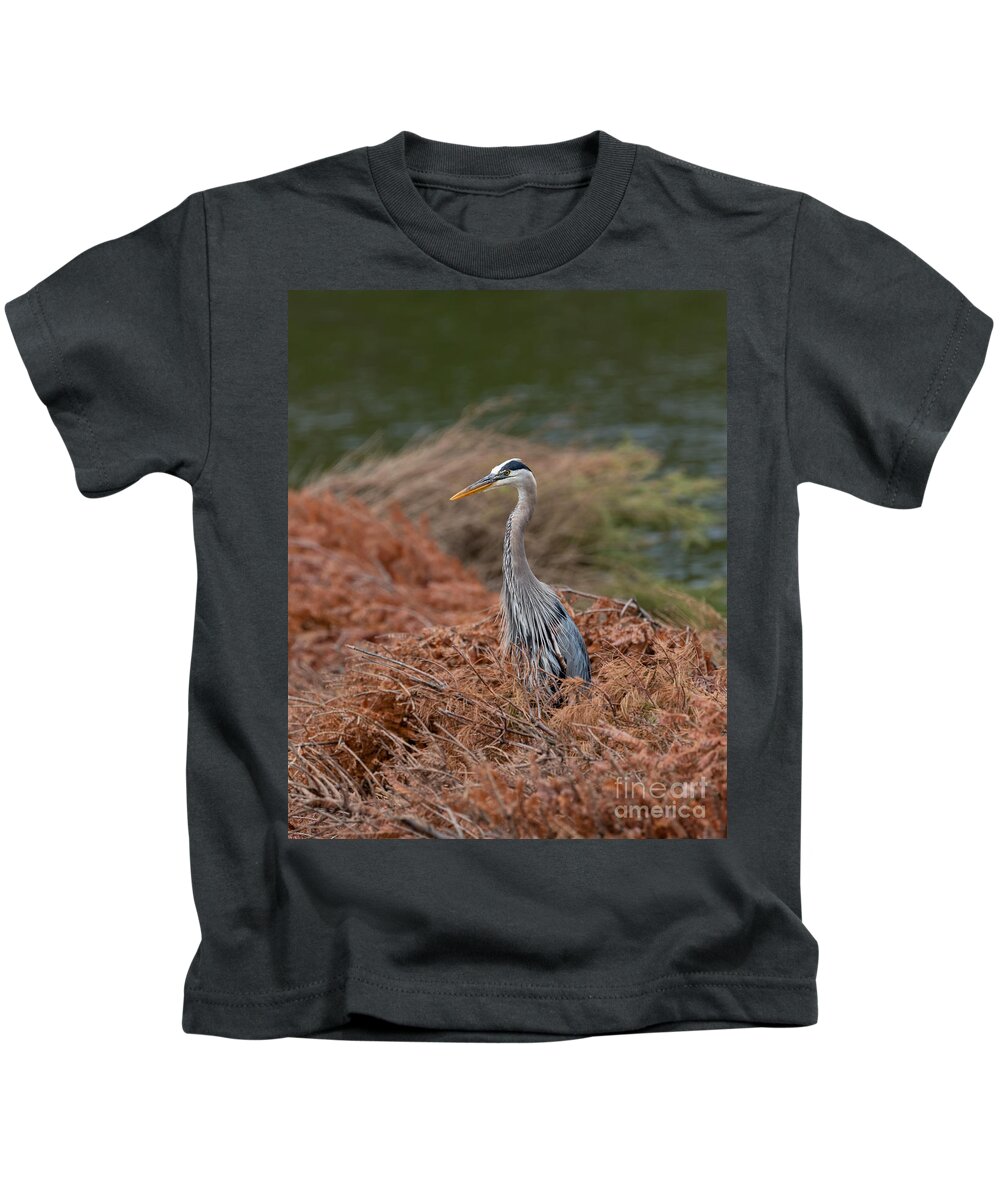 Photography Kids T-Shirt featuring the photograph Standing Tall Heron by Alma Danison