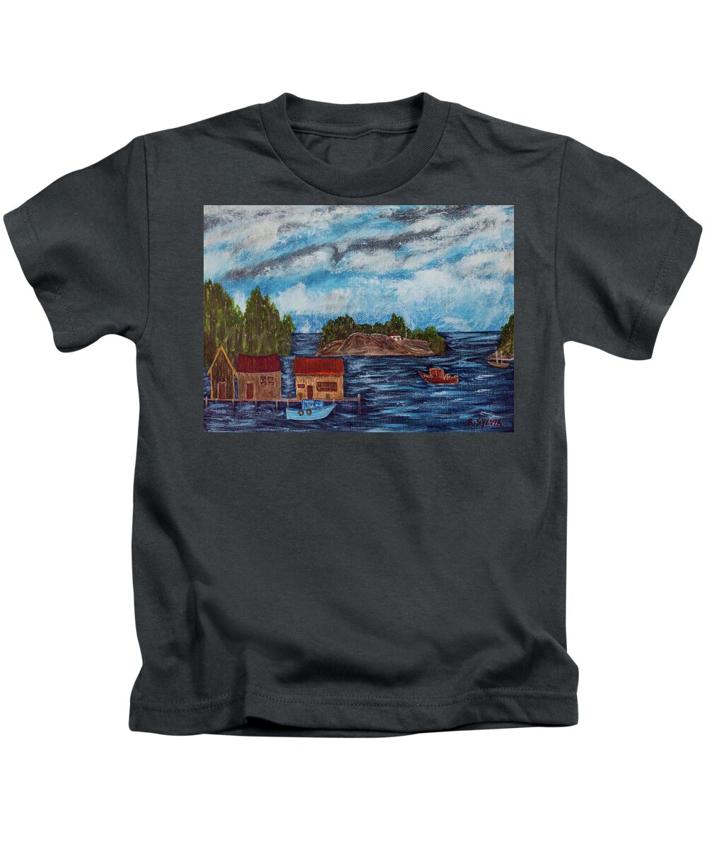 Stormy Kids T-Shirt featuring the painting Stormy Day by Randy Sylvia