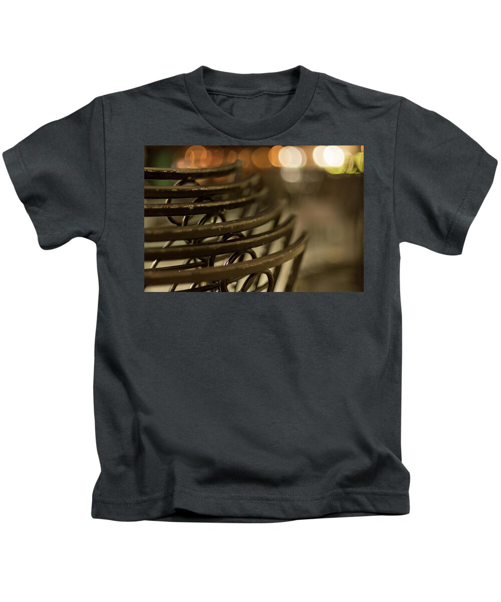 Bokeh Kids T-Shirt featuring the photograph Street Cafe Close-up in Prague by Martin Vorel Minimalist Photography