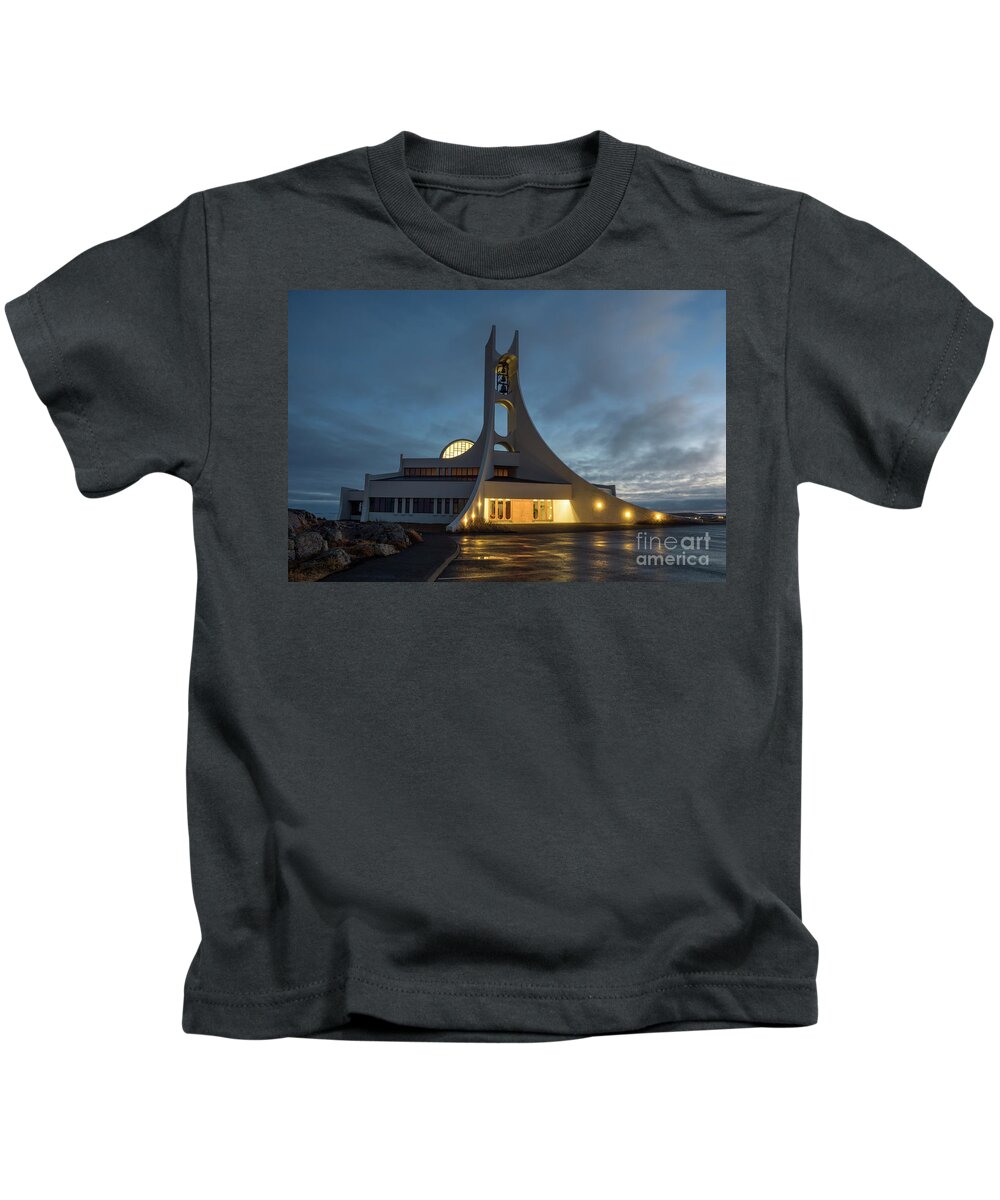 Iceland Kids T-Shirt featuring the photograph Stykkisholmur church by Brian Kamprath