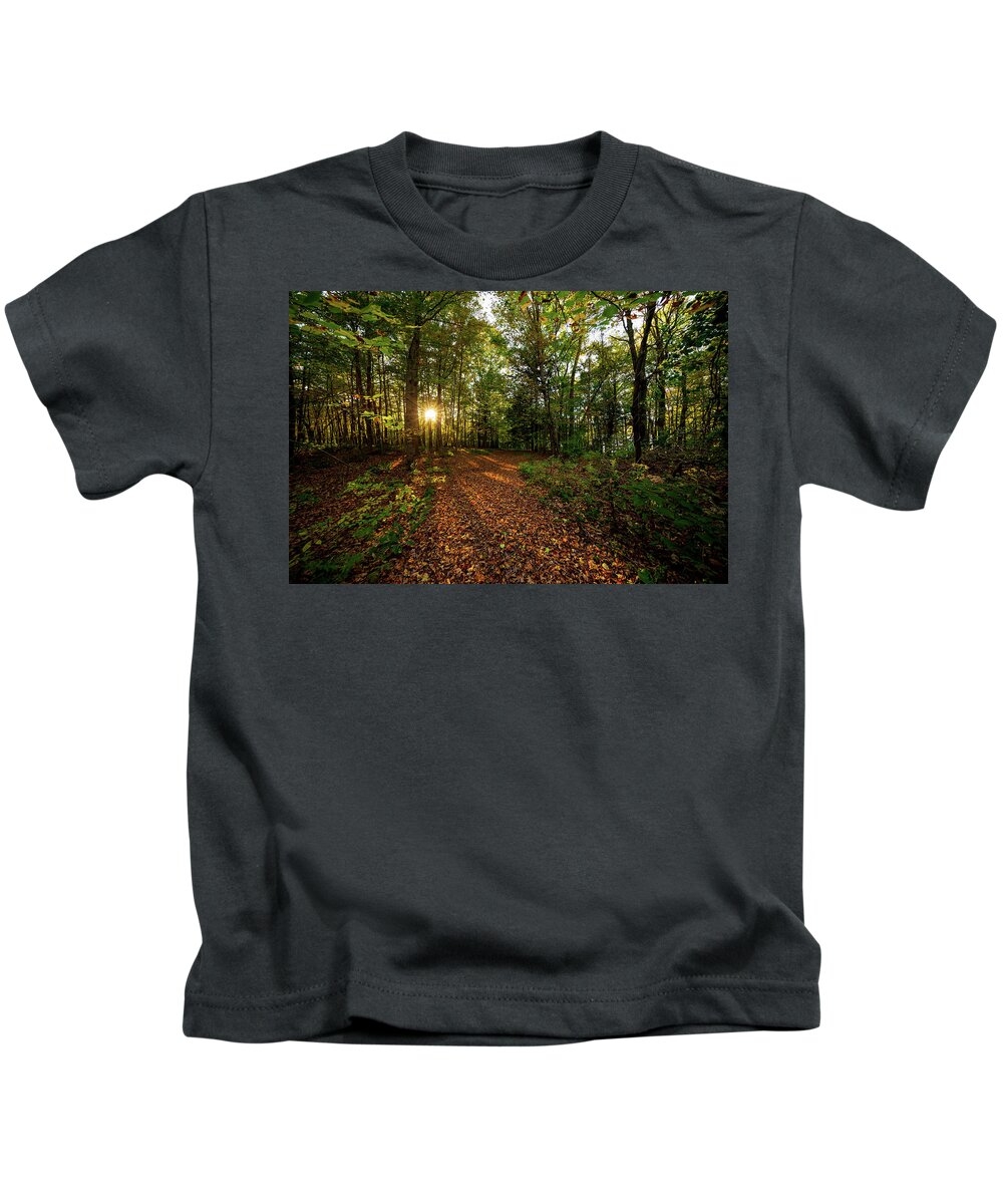 Sunset Kids T-Shirt featuring the photograph Sunset in the forrest #1381 by Michael Fryd