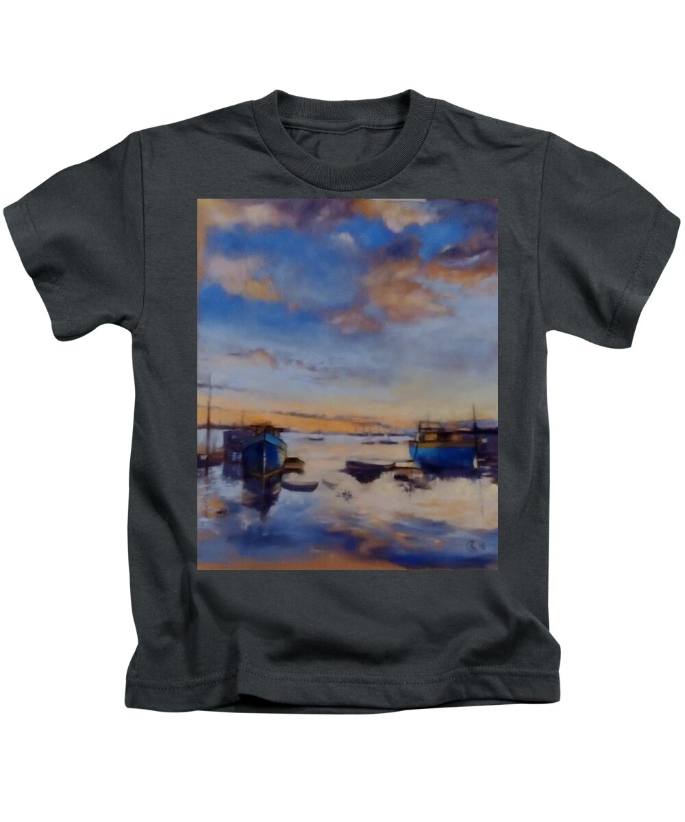Sunset Kids T-Shirt featuring the painting Sunset over Mersea Island by Angelina Whittaker Cook