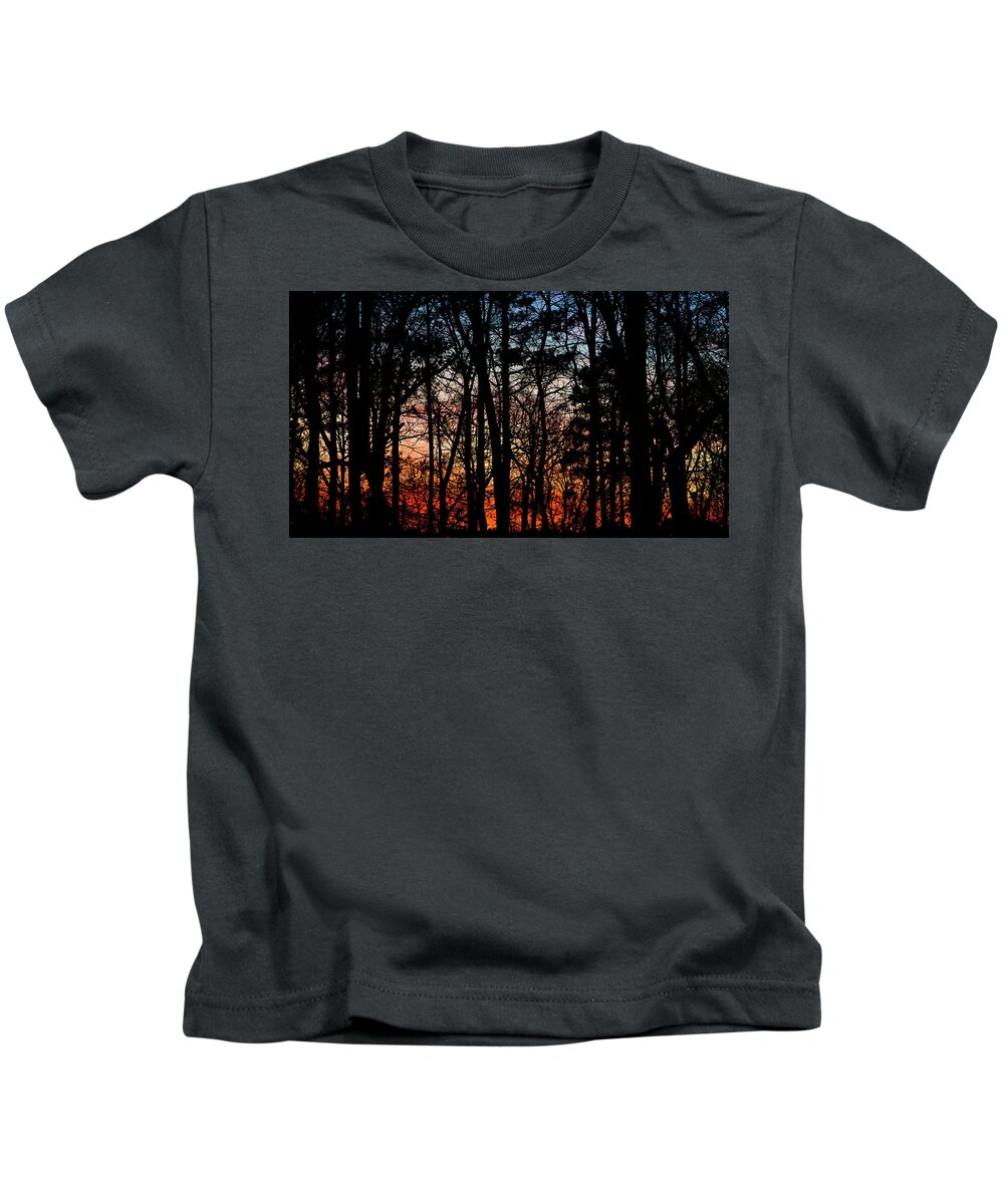 St. Florian Kids T-Shirt featuring the photograph Sunset Through the Trees of Winter by James-Allen