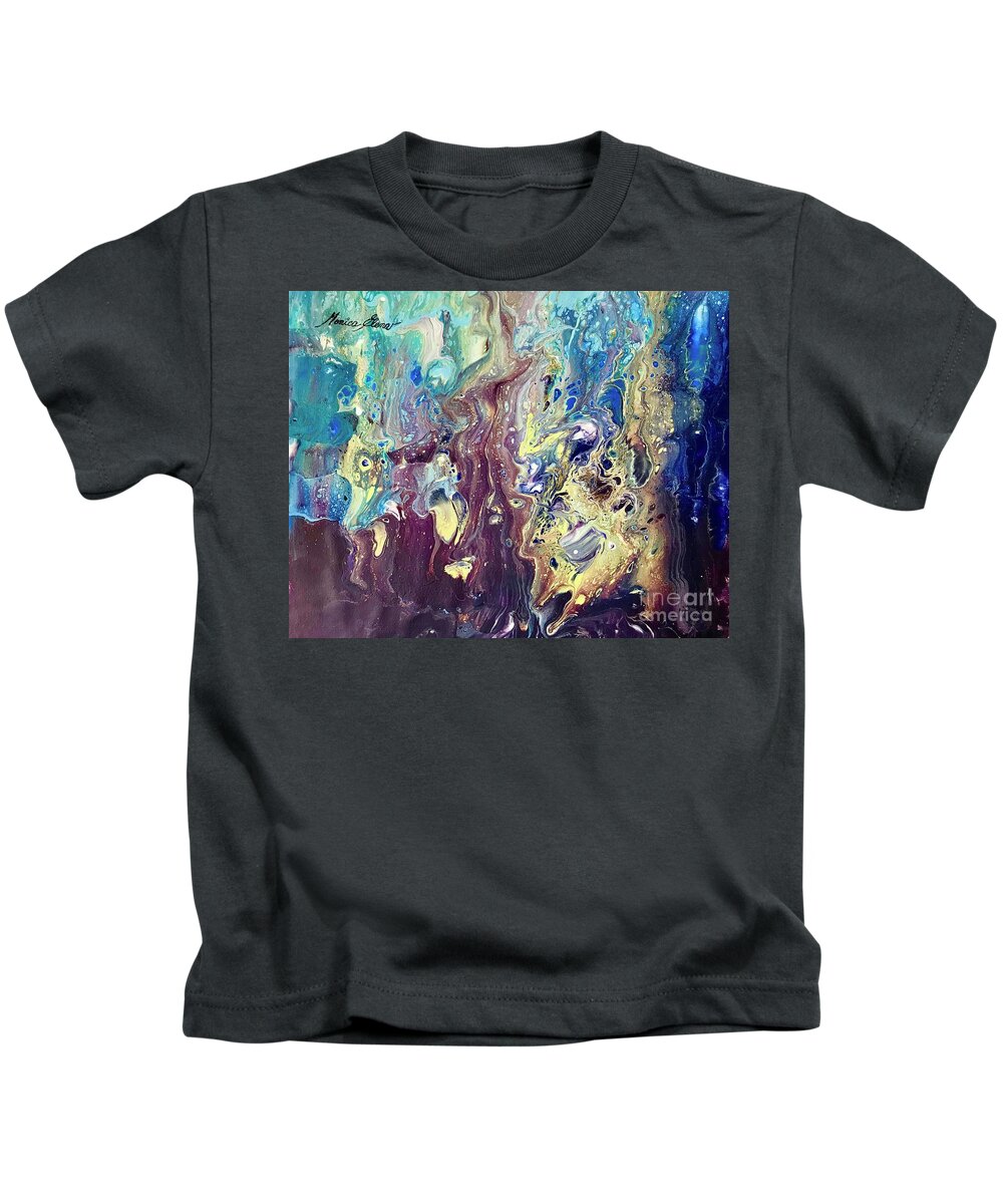 Ocean Kids T-Shirt featuring the painting Sunset under the sea by Monica Elena