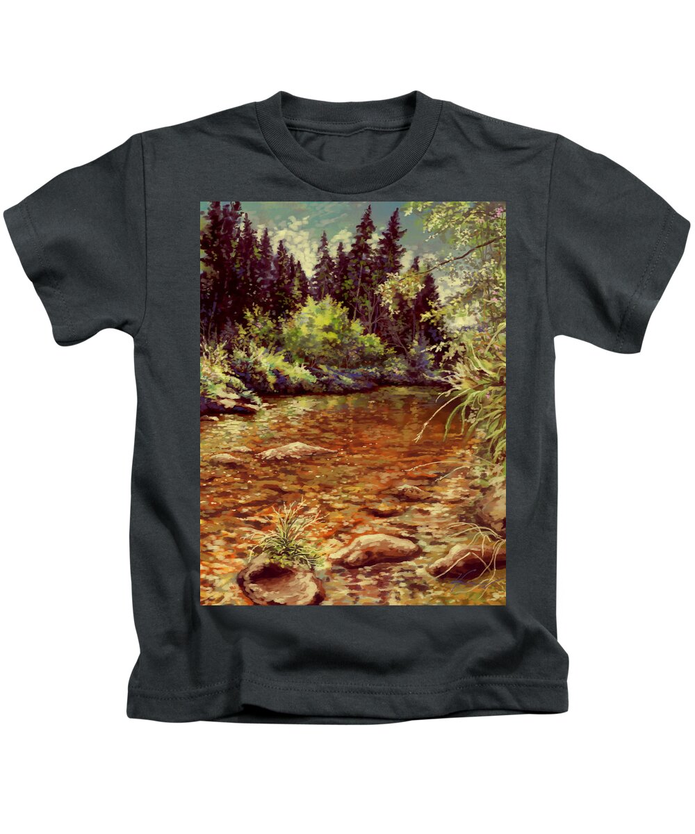 Water Kids T-Shirt featuring the painting Sunshiny Day by Hans Neuhart