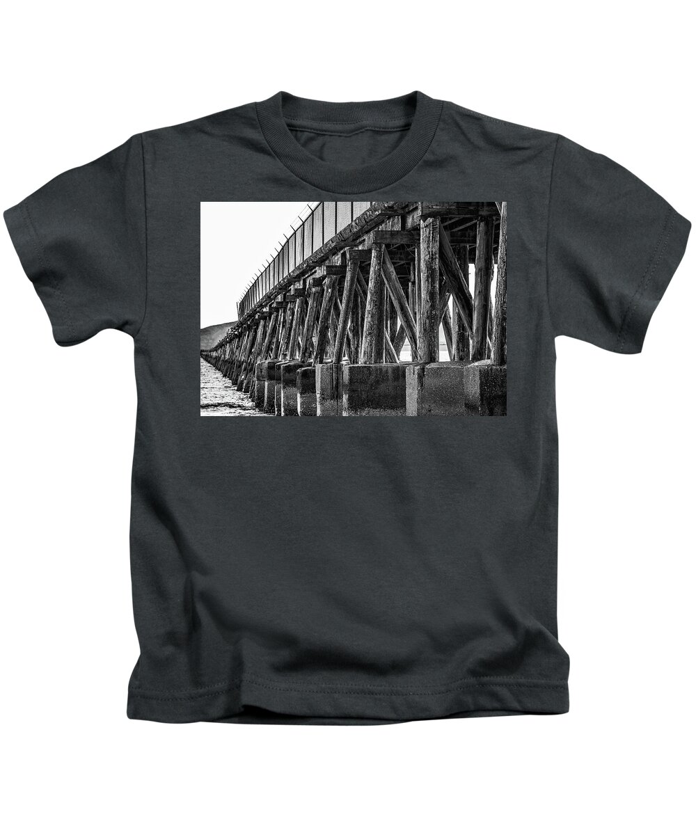Harbor Kids T-Shirt featuring the photograph Supports on Old Abandoned Pier by Darryl Brooks