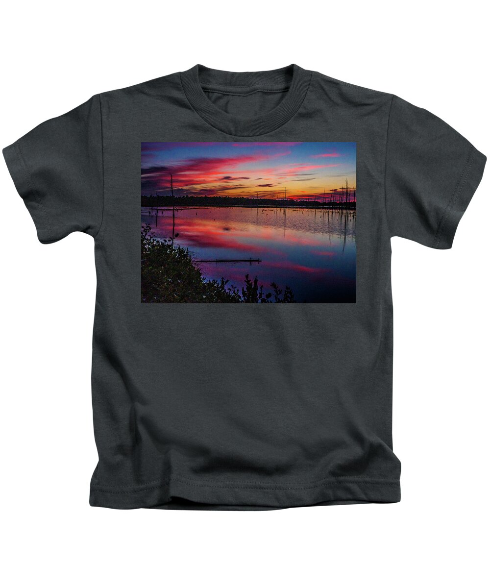 Lake Kids T-Shirt featuring the photograph Sunset in the Pines Lands by Louis Dallara