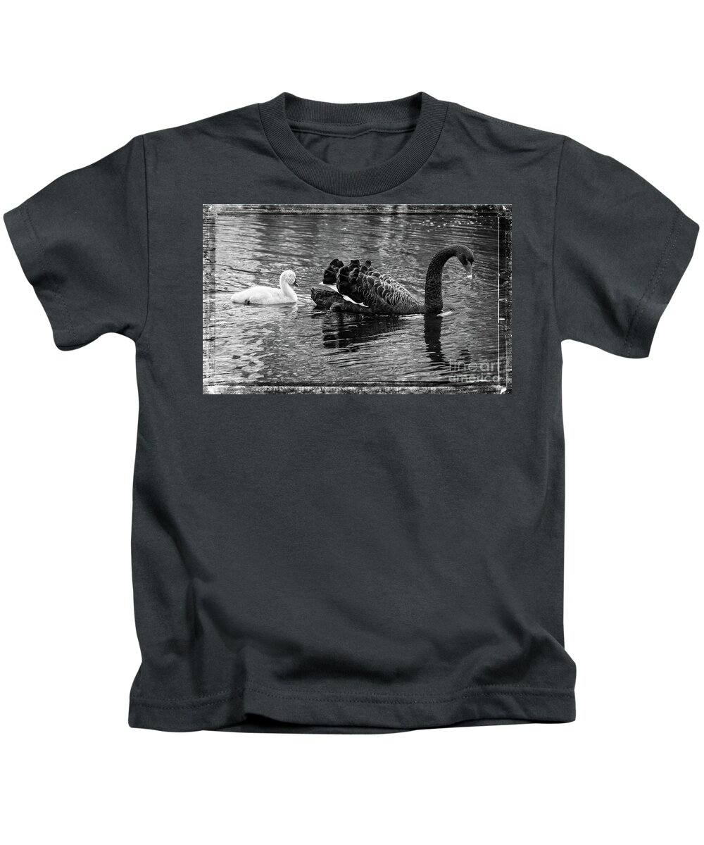Swan Kids T-Shirt featuring the photograph Swan and signet by Fran Woods