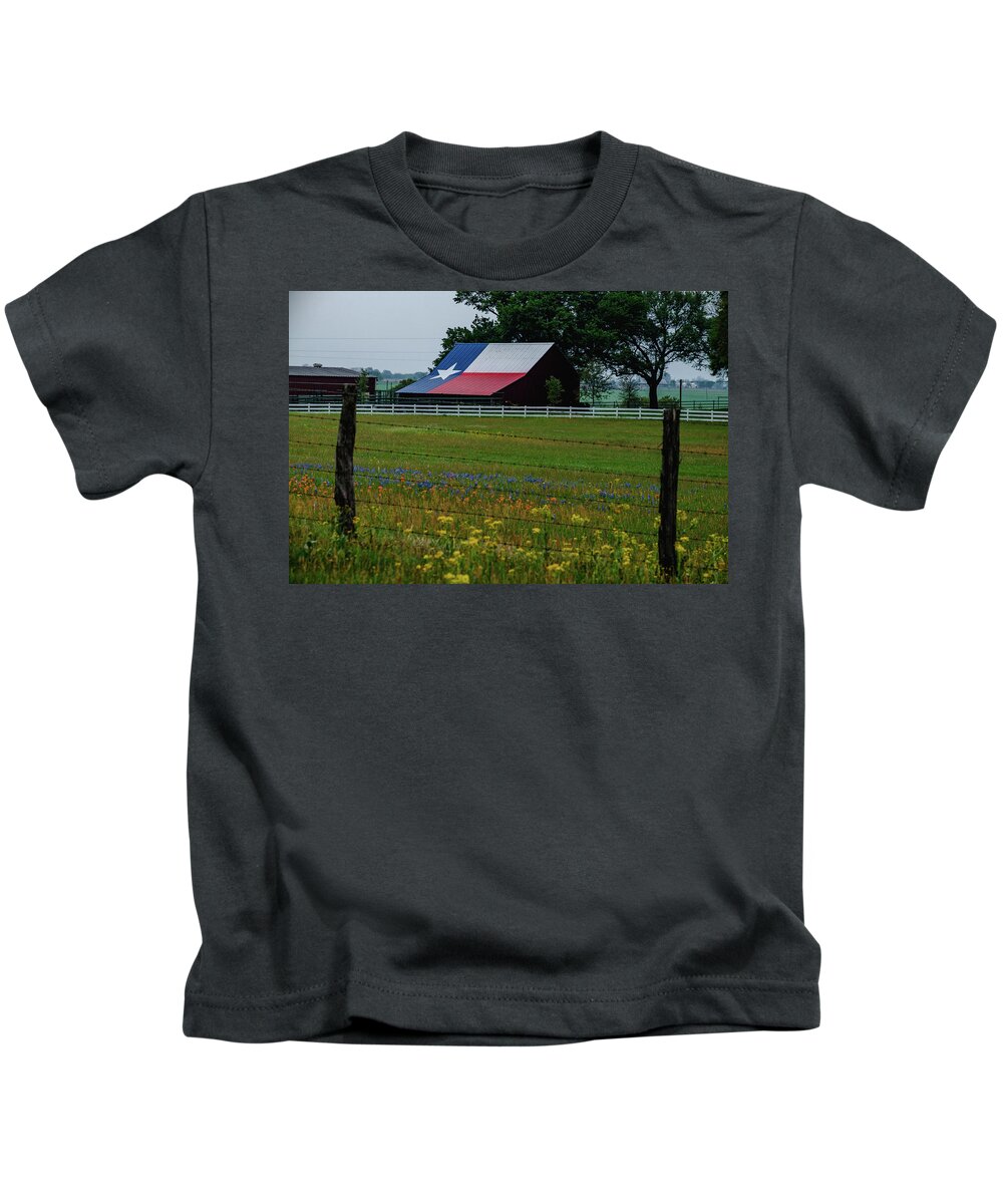 Texas Bluebonnets Kids T-Shirt featuring the photograph Texas Flag Barn II by Johnny Boyd