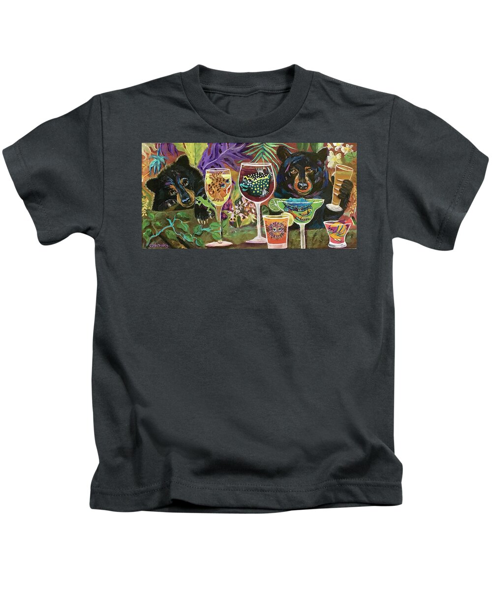 Bears Kids T-Shirt featuring the painting The Bears and their Besties on Island Time by Linda Kegley