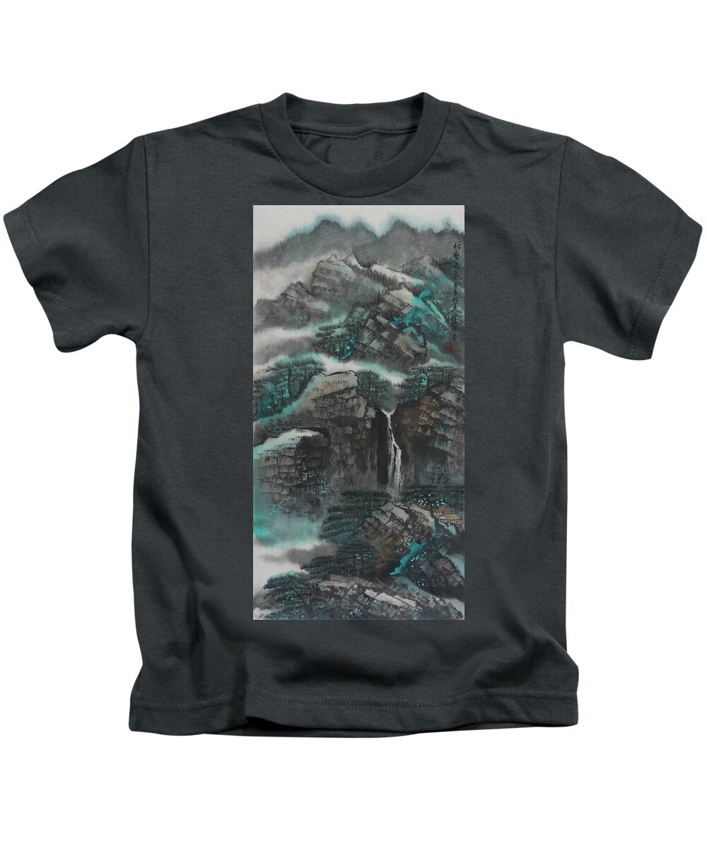 Chinese Watercolor Kids T-Shirt featuring the painting The Four Seasons Version 1 - Spring by Jenny Sanders