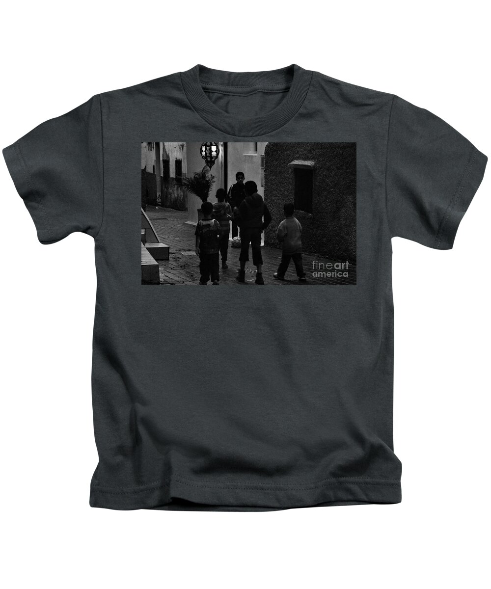Children Kids T-Shirt featuring the photograph The game in Tangiers - black and white by Yavor Mihaylov
