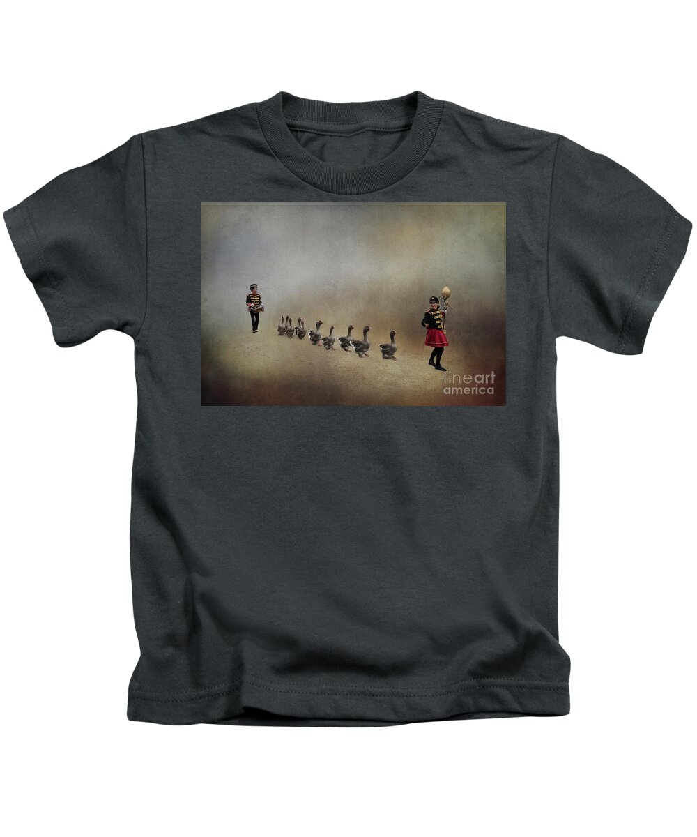 Toulouse Geese Kids T-Shirt featuring the photograph The Geeseparade by Eva Lechner