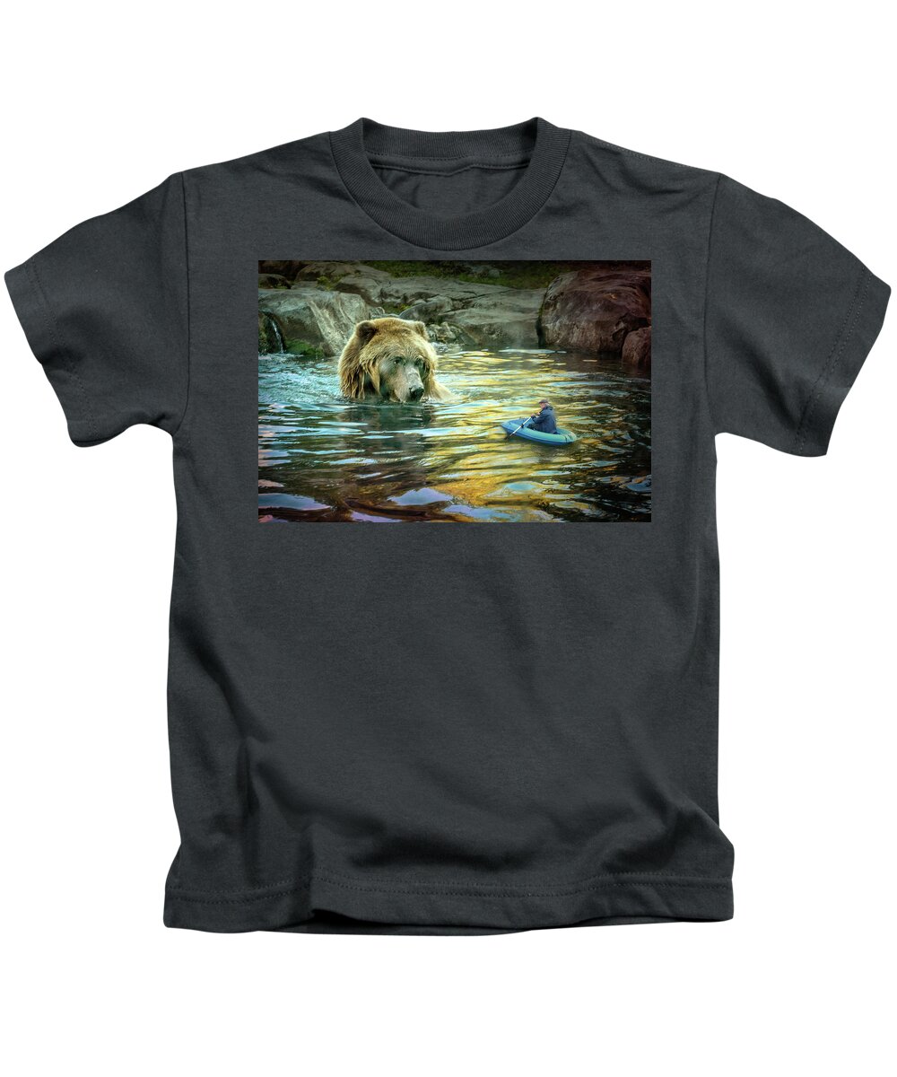 Grizzly Bear Kids T-Shirt featuring the digital art The Get Away by Jeanette Mahoney