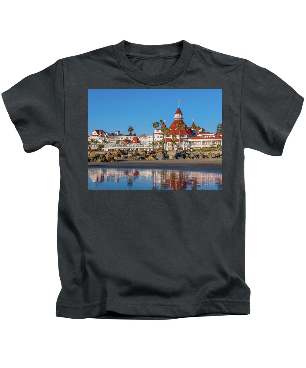 San Diego Kids T-Shirt featuring the photograph The Hotel del Coronado Beach Reflection San Diego by Robert Bellomy