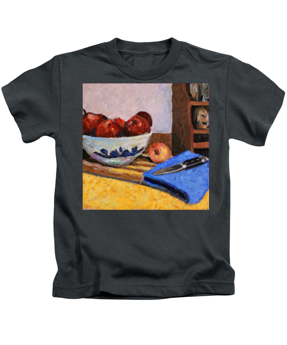 Apples Kids T-Shirt featuring the painting The Makings of a Pie by David Zimmerman