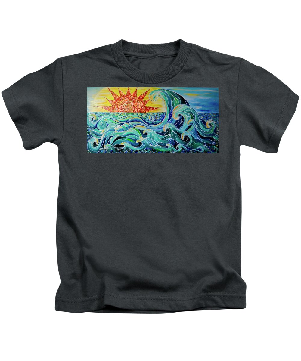 Waves Kids T-Shirt featuring the painting The Mother Wave by Patricia Arroyo