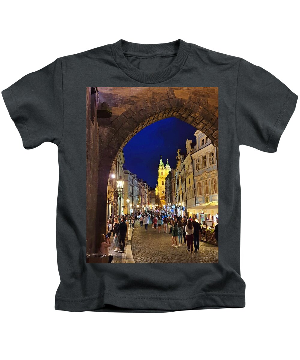 Cityscape Kids T-Shirt featuring the photograph The Old Streets of Prague by Andrea Whitaker