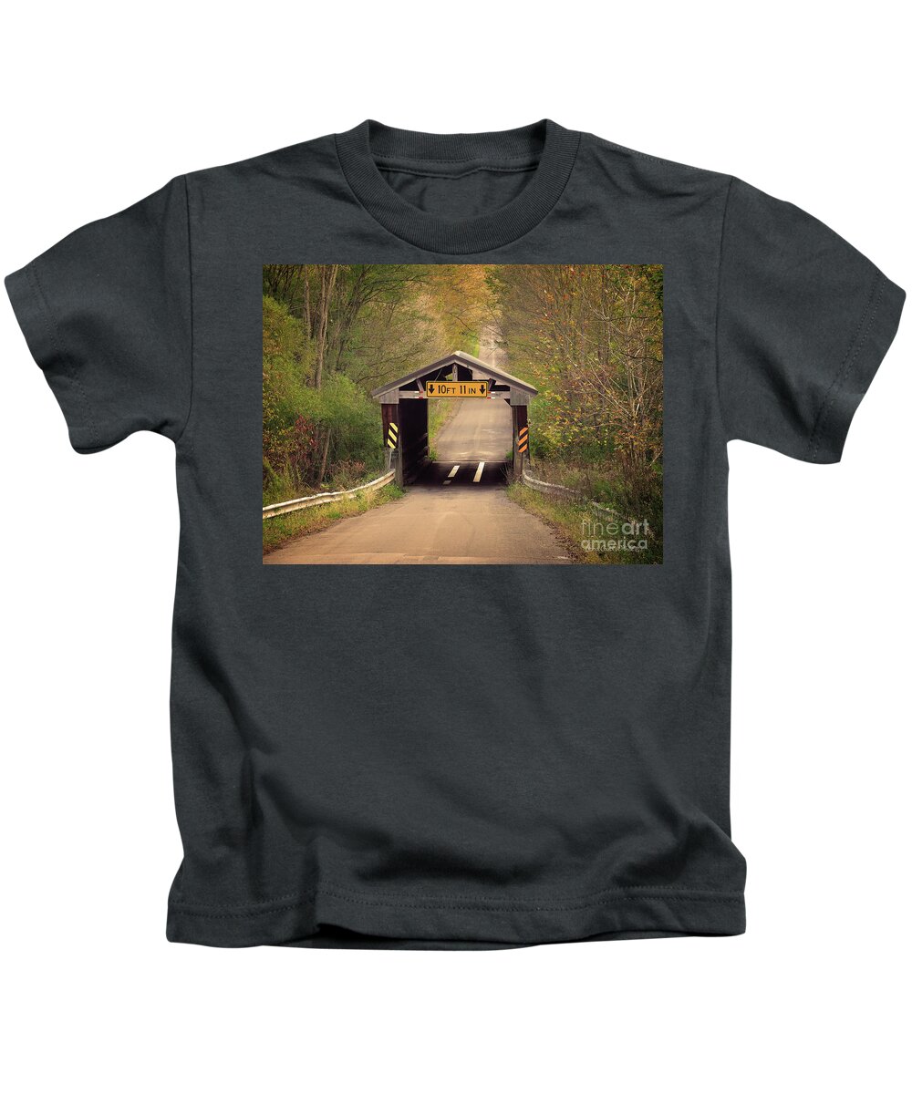 Covered Bridge Kids T-Shirt featuring the photograph The Sherman Covered Bridge in PA by Lena Wilhite