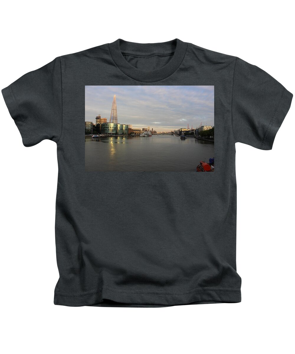 River Kids T-Shirt featuring the photograph The Thames and Shard at Night by Laura Smith