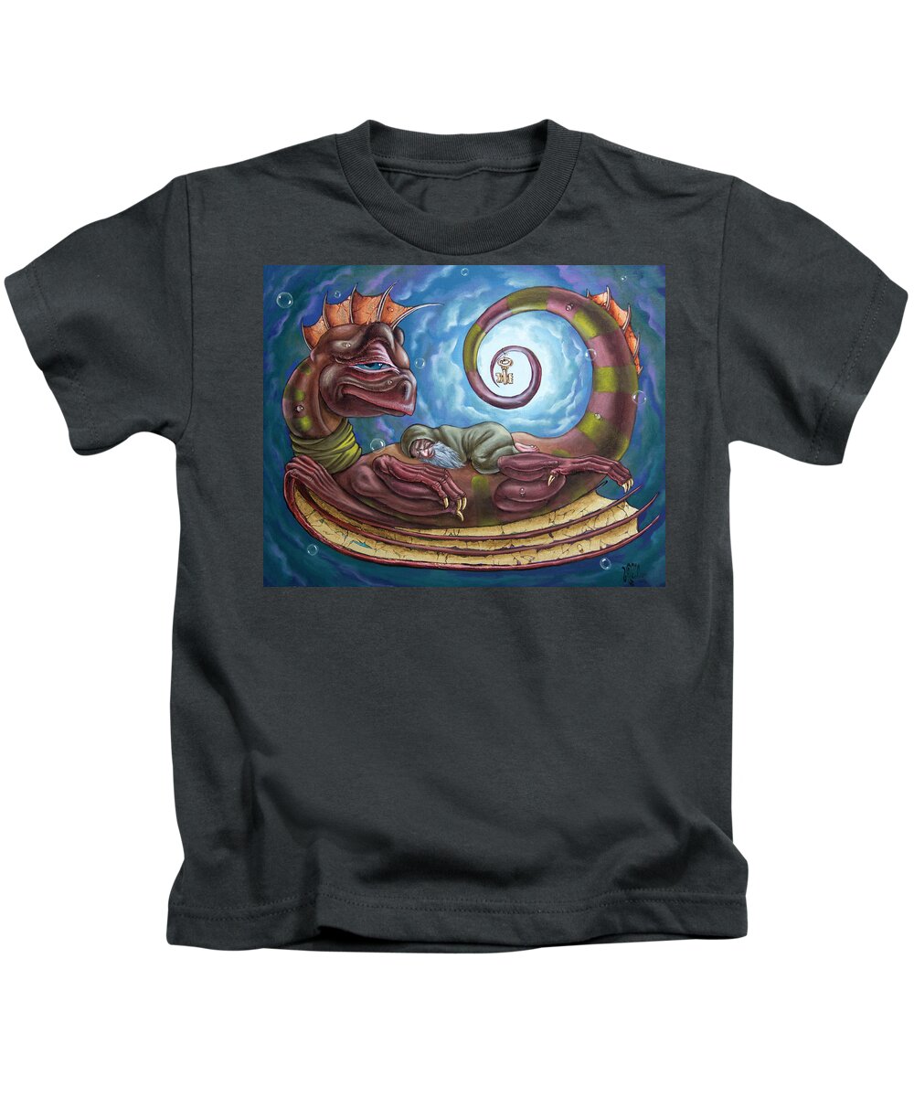 Painting Kids T-Shirt featuring the painting The Third dream of a celestial dragon by Victor Molev