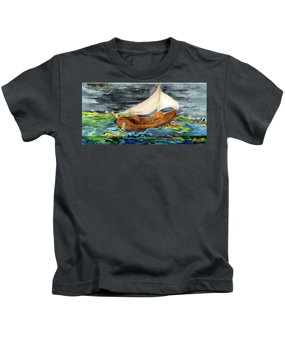 Seascape Kids T-Shirt featuring the painting The Vessel by Anitra Boyt