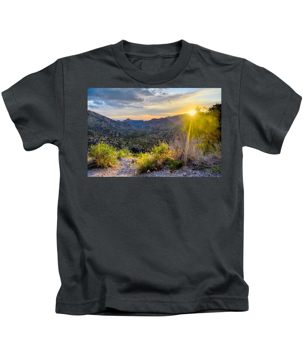 Thimble Kids T-Shirt featuring the photograph Thimble Peak Vista Sun, Tucson, Arizona by Chance Kafka