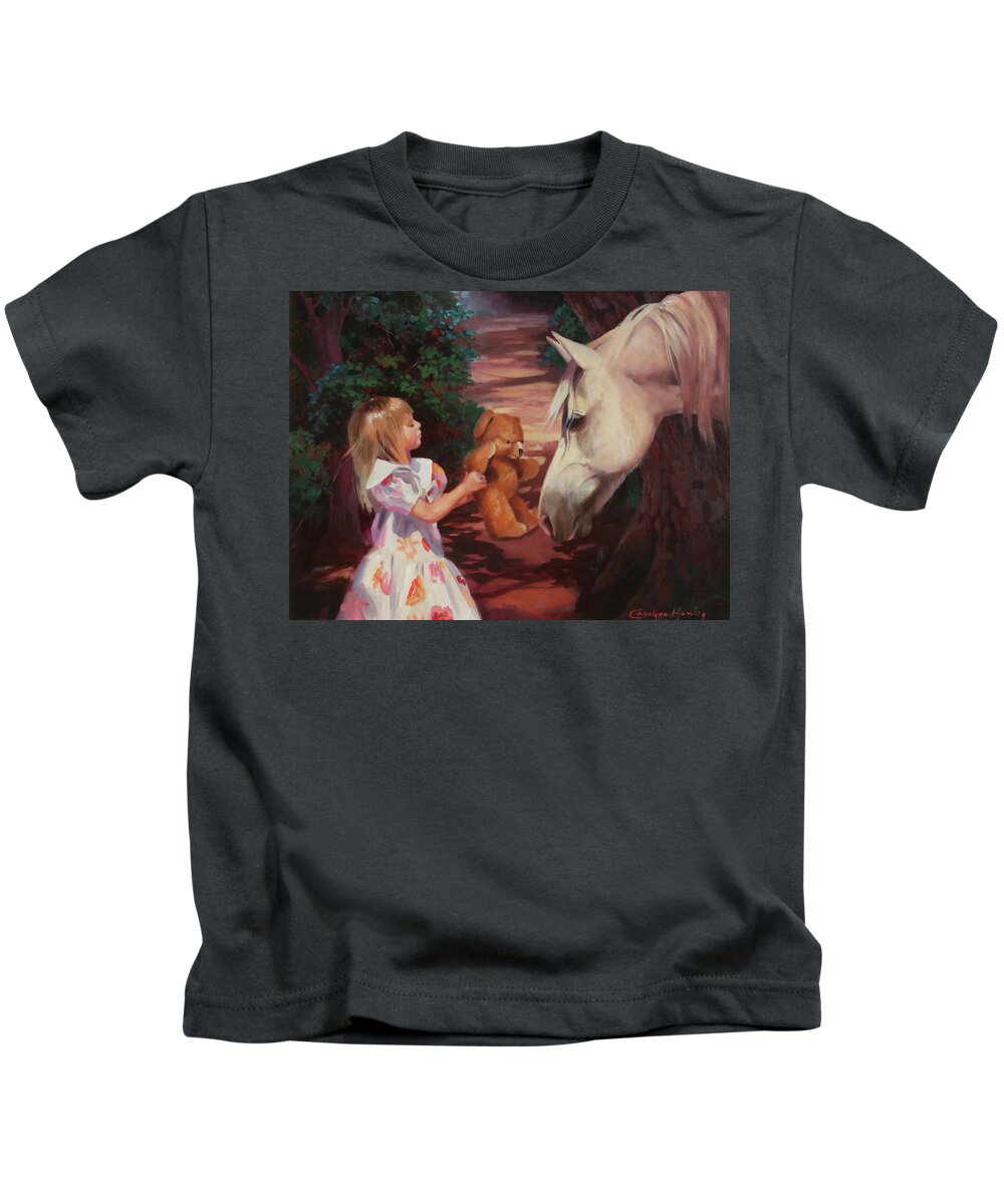 Figurative Oil Painting Kids T-Shirt featuring the painting This is My Teddy by Carolyne Hawley