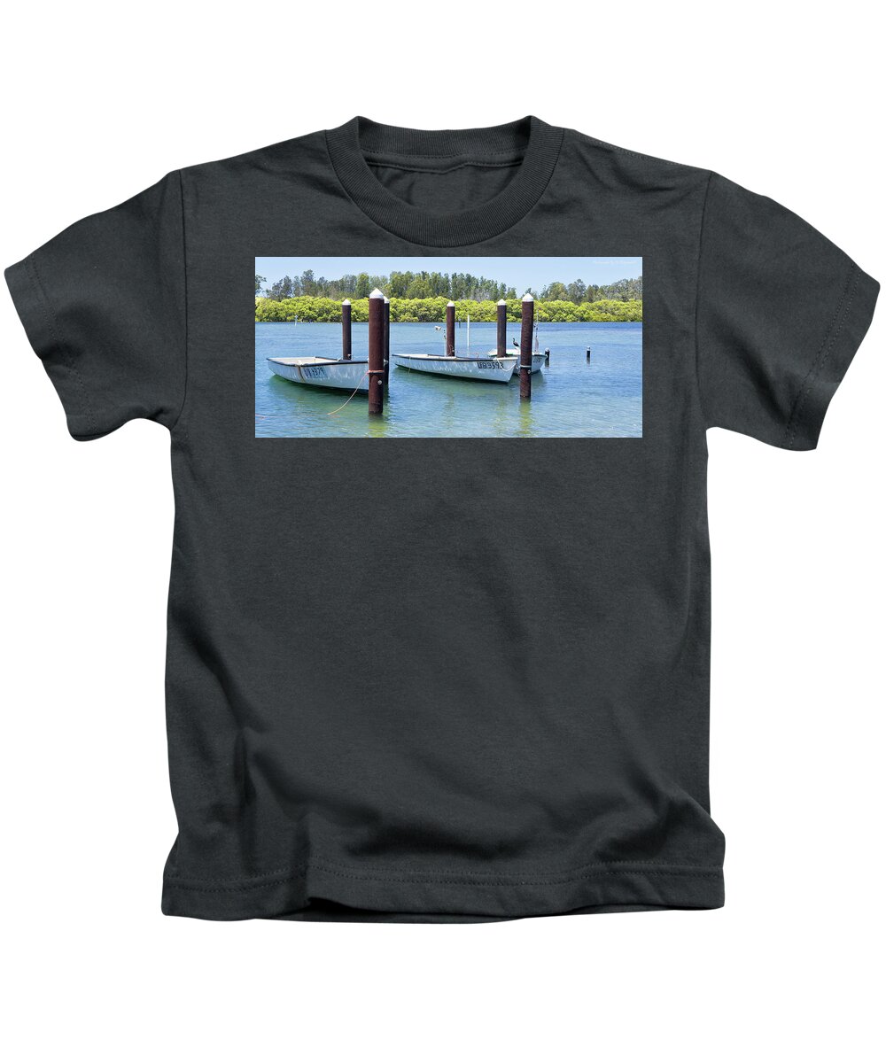 Boats Kids T-Shirt featuring the digital art Three boats 01 by Kevin Chippindall