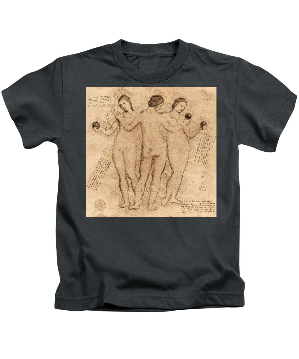 Leonardo Kids T-Shirt featuring the digital art Three Graces - II by Alex Mir